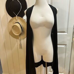 Black Sleeveless Open Cardigan